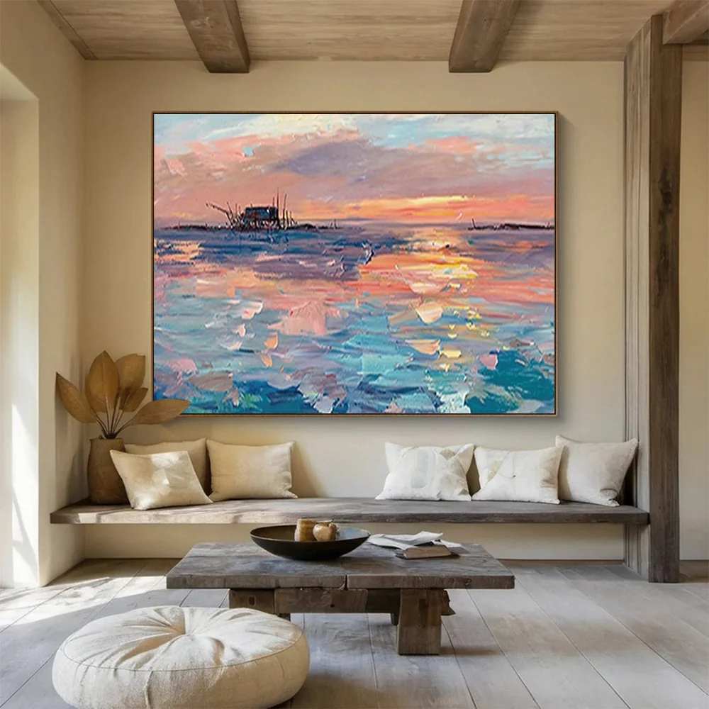 Sunset Handmade Hand-painted Water Abstract Wall Art DS0JL